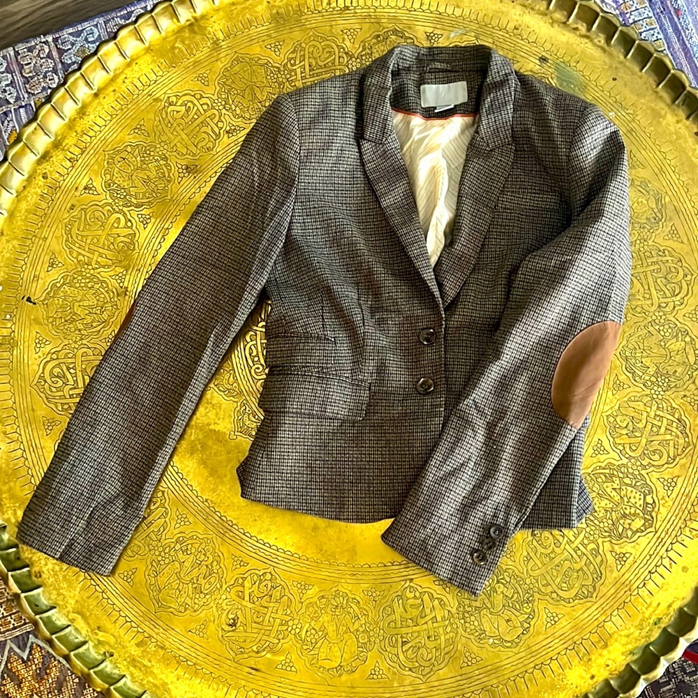 COPY - Ladies Plaid Blazer with Elbow Patches